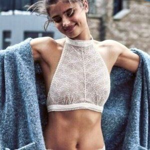 Victoria's Secret High Neck Halter Lace Bralette Crochet Floral